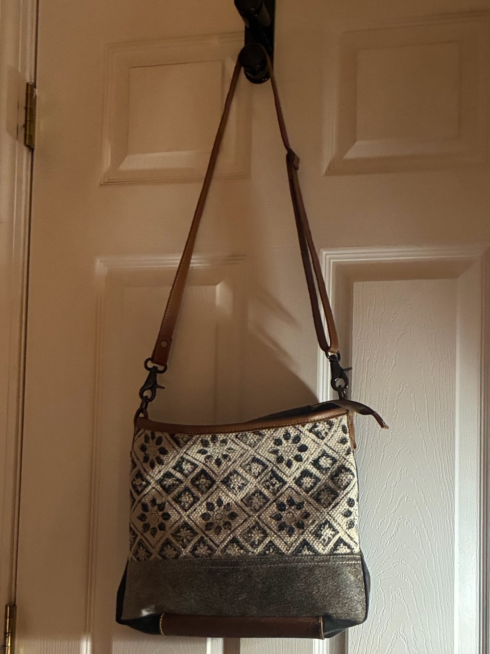 Boho Crossbody Shoulder Bag in Brown and Cream